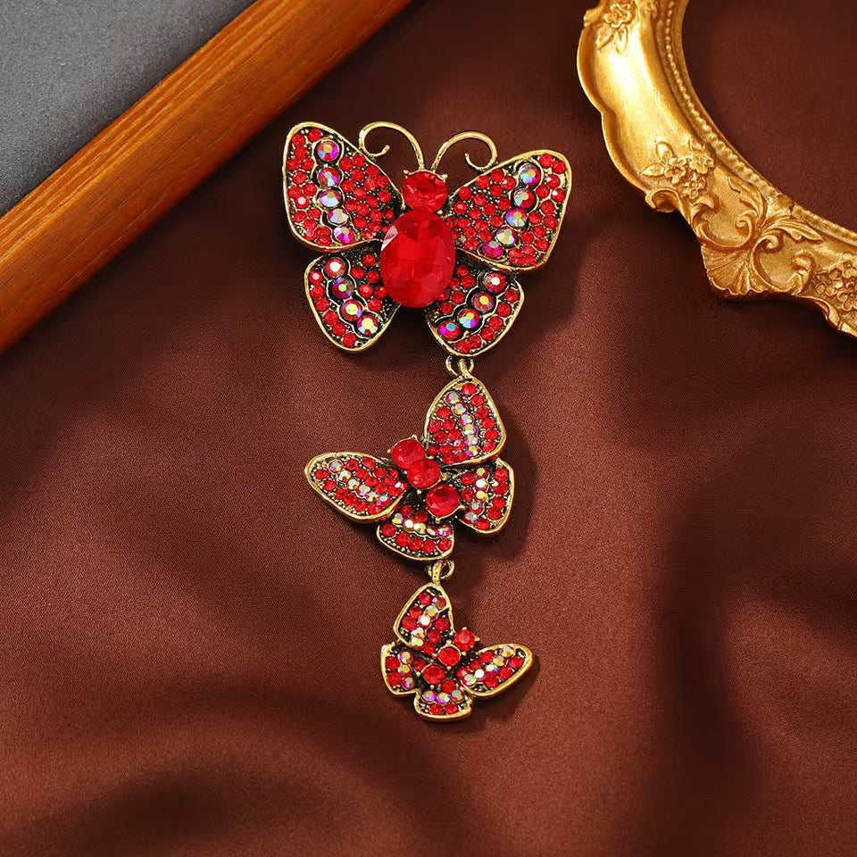 【B32】Three butterflies rhinestone pierced bead