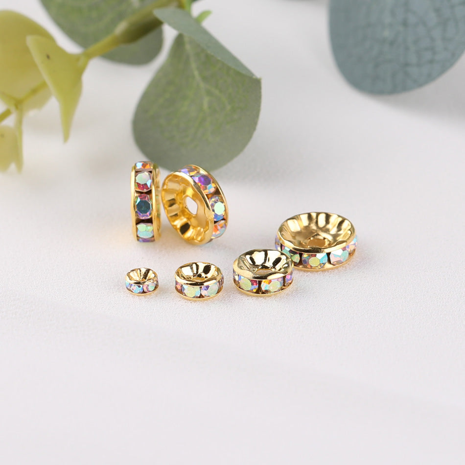 【B5】Beading DIY accessory materials: Colored beaded spacer beads with rhinestones