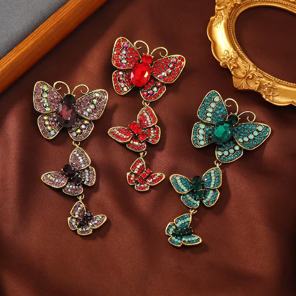 【B32】Three butterflies rhinestone pierced bead