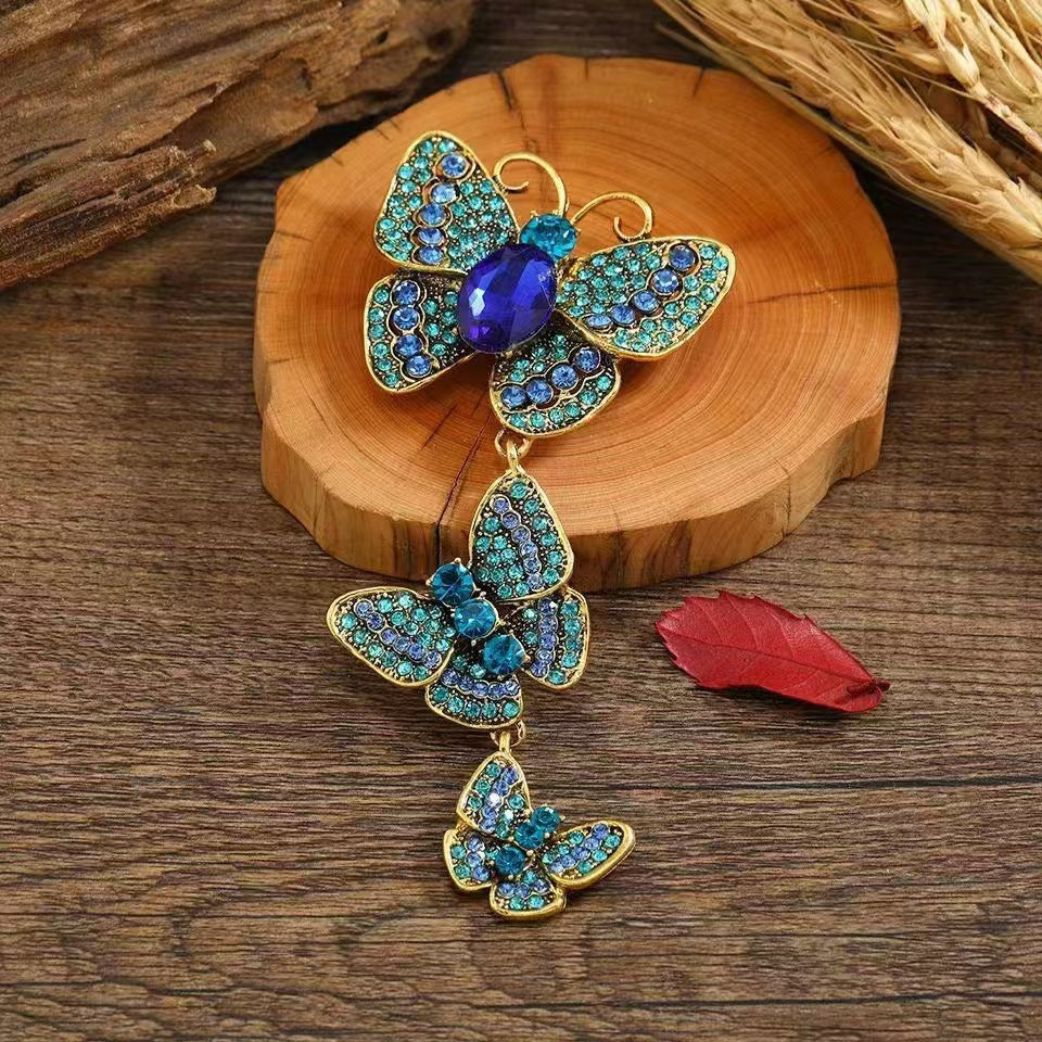 【B32】Three butterflies rhinestone pierced bead